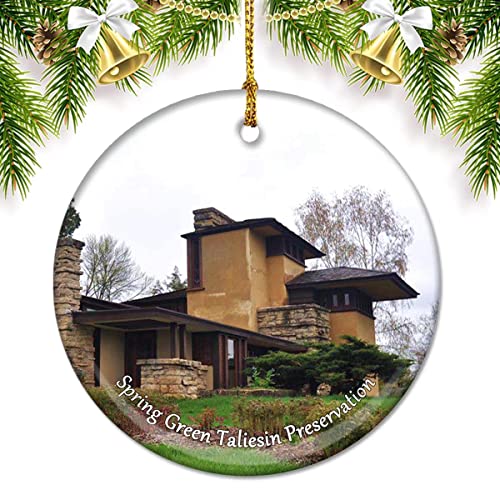 Spring Green Taliesin Preservation Wisconsin USA America Christmas Ornaments for Tree Ceramic Pendant Double Sided Ornament Decor Xmas Gifts Porcelain Travel Souvenirs