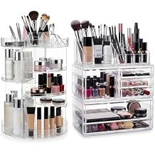 Canchiing Acrylic Makeup Organizer Set, 360 Rotating Makeup Organizer, Clear Drawer Vanity & Countertop Cosmetic Storage for Brushes, Jewelry, for Vanity, Bathroom, Bedroom, Closet