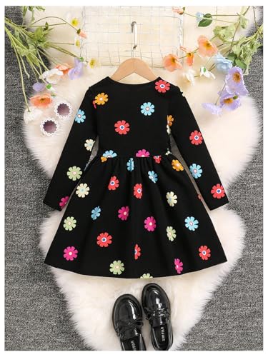 WDIRARA Toddler Girl's Floral Print Long Sleeve A Line Dress Crew Neck Casual Short Dresses2