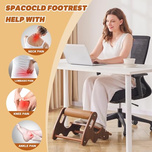 Spacocld Foot Rest for Under Desk at Work- Adjustable Rocking Foot Stool with 3 Height Positions and Soft Crossbar, Ergonomic Wooden Footrest with Anti-Slip Surface for Home, Office — view 3
