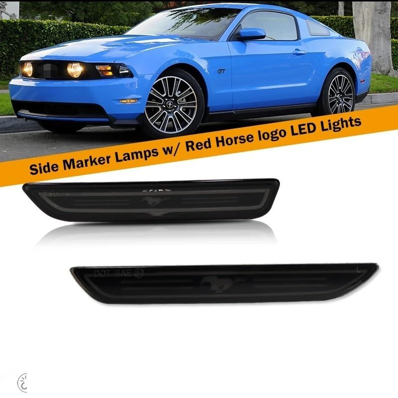 Pasuje do Ford Mustang 2010-up Kierunkowskazy Światła parkingowe Bursztynowe/białe/czerwone Przednie/tylne boczne lampy obrysowe z logo konia Światła LED(Yellow)