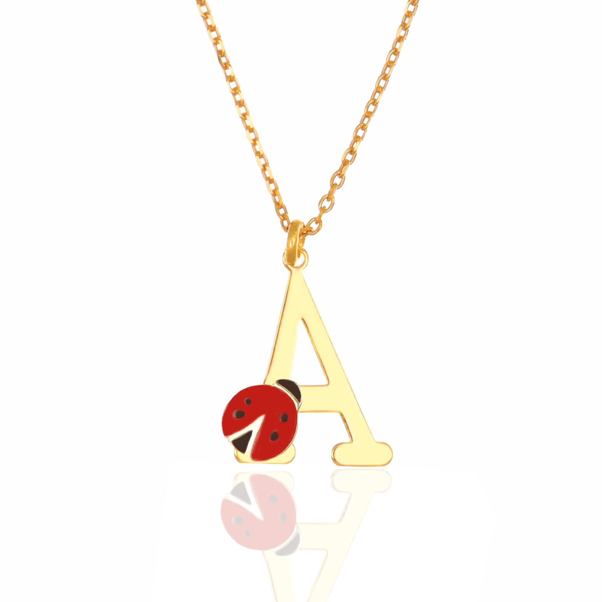 Sakrami Collier Enfant en Argent 925 Doré avec Lettre et Coccinelle Émaillée Rouge – Coffret Personnalisé avec Dédicace Gravée – Bijou Porte-bonheur pour Communion, Anniversaire ou Noël