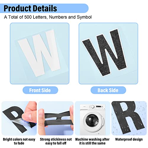 Image of 12 Sheets 500 Pieces Iron on Letters and Numbers, 2 Inch Iron on Vinyl Letters for Clothing, Heat Transfer Letters with A-Z PU Alphabets Sticker, Iron on Letters for Fabric,T-Shirt Printing DIY Craft
