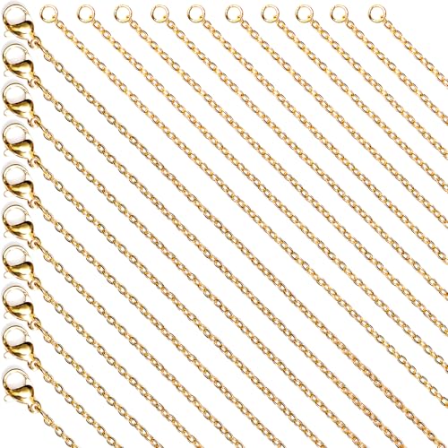 Fadeless Stainless Steel Chains for Jewelry Making, 20 Pack, Hypoallergenic, Silver & Gold Plated Necklace Findings, Accessories (Gold (25+27