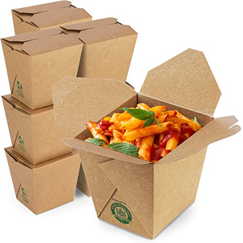 50 Pack 32 oz Chinese Take Out Boxes - 45x4” Plain Kraft Paperboard Food Containers Leak and Grease Resistant Quart Size Asian Rectangle to Go Boxes Candy Buffet Box and Party Favors