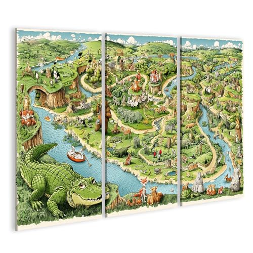 islandburner Tableau sur toile - Fantastique poster de l'alphabet animal - Pour chambre d'enfant - Pour les petits explorateurs - 3 pièces