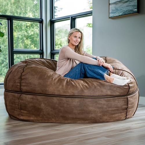 Image of Big Joe Fuf 8Ft Giant Foam Bean Bag Chair, Oversized Couch with Removable Cover for Kids, Teens, Adults, Coffee Soft Vegan Leather, 8 Foot | Premium Shredded Foam Filled, Soft Vegan Leather, Adult-Sized Comfortable Seating, Supports Up to 300 lbs