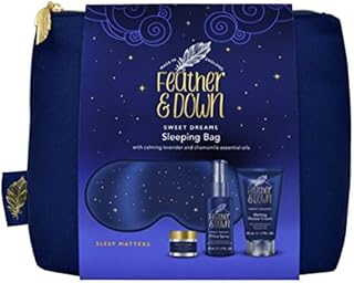 Feather & Down Sleeping Bag Gift Set (luxury eye mask, sleep balm, pillow spray and shower cream) - with calming lavender & chamomile essential oils. Vegan Friendly & Cruelty Free.