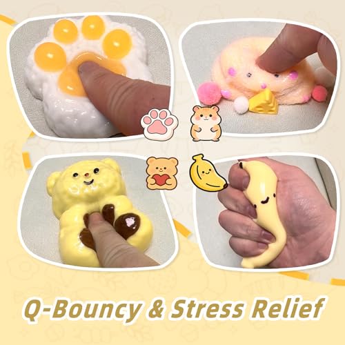 4 Stück Fufu Squishy,Taba Squishy Set,Banane, Kleiner Bär, Hamster, Katzenpfote, Taba Squishy, niedliches Stressabbau-Spielzeug für alle Altersgruppen