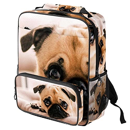 Sac à dos ordinateur portable tendance avec motif carlin animal de travail