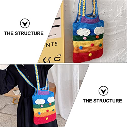 ABOOFAN Rainbow Ombro Sacos Coloridos de Lã Colorida De Malha Saco Pequeno Crossbody Tote Bag Sling