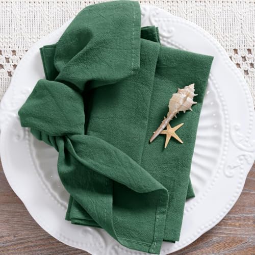 Image of MLMC 4 Pack Emerald Green Cloth Napkins Rustic Washable Cotton Linen Napkins Set of 4 17 inchx17 inch Reusable Dinner Napkins Cloth for Wedding Baby Shower Party Decor Use