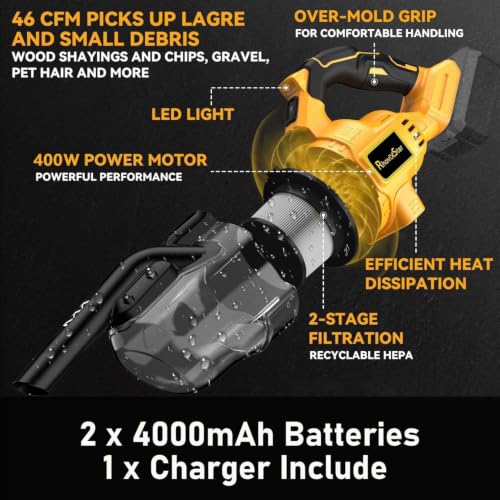 Image of Handheld Vacuum Cordless 20V with 2-Pack 4Ah Batteries and Charger, 5-in-1 Car Vacuum with 400W Powerful Motor by De-Walt Technology, for Home, Car, Pet Hair