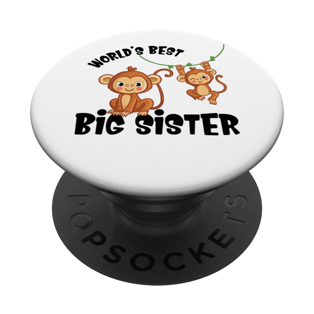 Monkey World's Best Big Sister Baby Announcement PopSockets Swappable PopGrip, Black