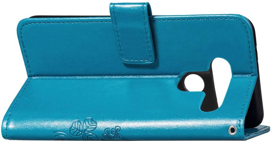 ISADENSER LG V40 ThinQ Case LG V40 Case Clover Design with Magnetic Closure Credit Card Slot Holder [Kickstand] Flip Folio Embossed PU Leather Wallet Case Cover for LG V40 ThinQ Lucky Clover Blue