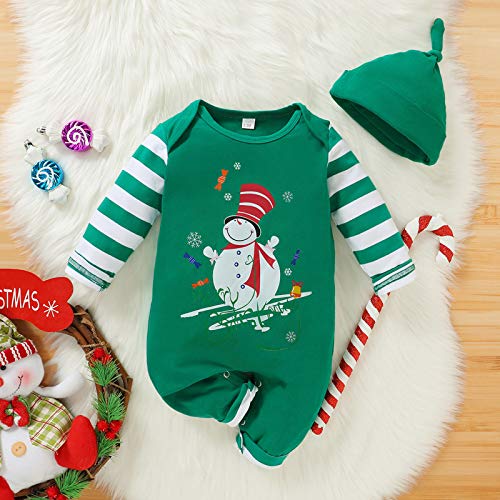 Qiraoxy Baby Kerst Serie Herfst Winter Lange Mouw Romper Pasgeboren Baby Vrolijk Kerst Cartoon Romper Jumpsuit Met Hoed Groen - Afbeelding 8