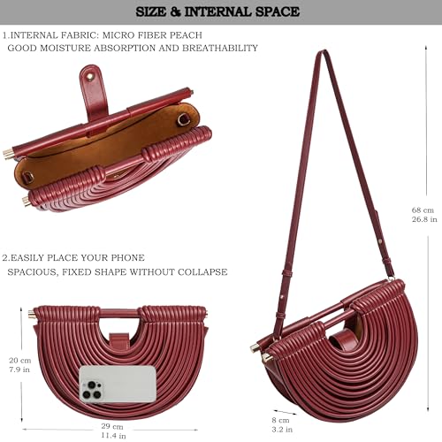 Image of Trendy Woven Evening Clutch Purse Half Round Designer Shoulder /Crossbody Bag Top-Handle Satchel Handbags