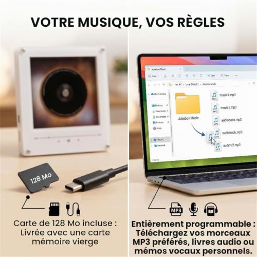 Retro Music Refrigerator Magnets with NFC Programmable Player Set,Rotating Vinyl Record Player Smart Mini Jukebox,128MB Music Player Enabled with LED Light for Aesthetic Room Decor (White) – vue 4