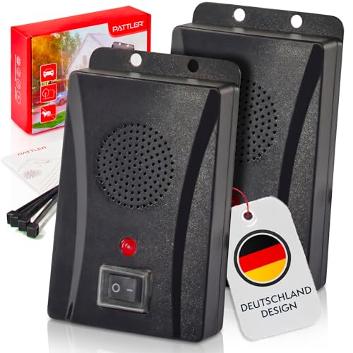 PATTLER Anti Martre à Piles – Répulsif Anti Martre à Ultrasons avec Lumière pour Voiture, Garage et Maison, Protection Renforcée, 2 Unité