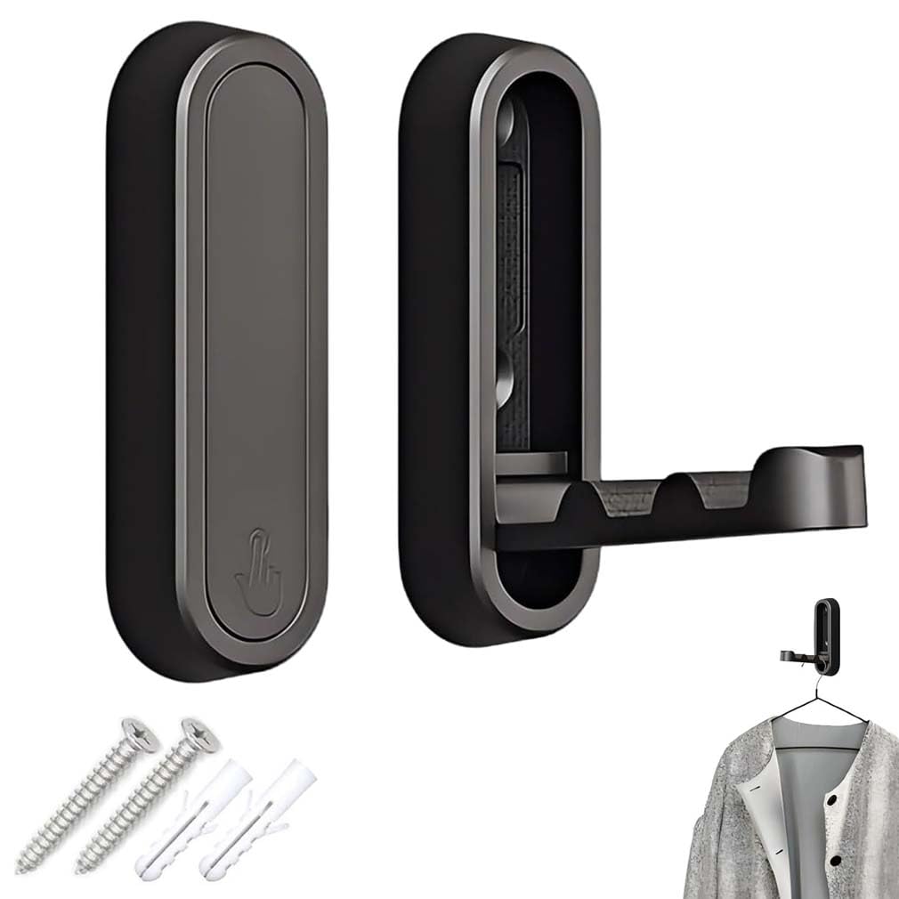 LUCKKY 2PCS Folding Coat Hook, Folding Wall Hook for Hanging Coats, Towel, Hangers, Hat, Backpacks, Heavy Duty Wall Hooks Zinc Alloy Folding Hook, Headphone Holder, Robe Hooks for Hanging (Black)