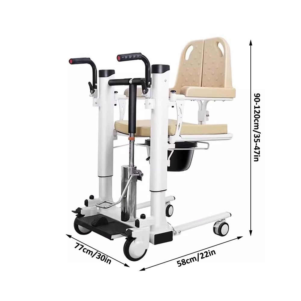 Aluminiowe hydrauliczne krzesło podnoszące pacjenta z miękką poduszką i wysokim oparciem, regulowana wysokość, nośność 113 kg, przenośny stojak pomocniczy do przenoszenia do opieki domowej