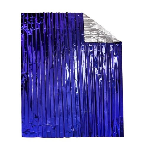 Image of 4 Pack Emergency Mylar Thermal Blankets Blue Foil Space Blanket for Outdoor Hiking Camping Car First Aid Travel Gear Equipment Survival Kit Supplies, B04-B, Full