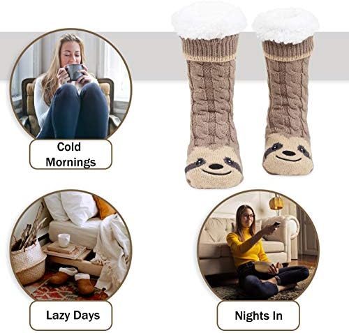 CityComfort Slipper Socks Women, Cute Sloth Warm Fleece Fluffy Anti Slip Socks