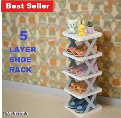 Image of 5 Layer Shoes Rack for Home Plastic,Stand Organizer Stackable Storage Bedroom entryway Slots Shelf Footwear Rack, Multi-Purpose Durable Plastic (5 Layer,) | RR 340