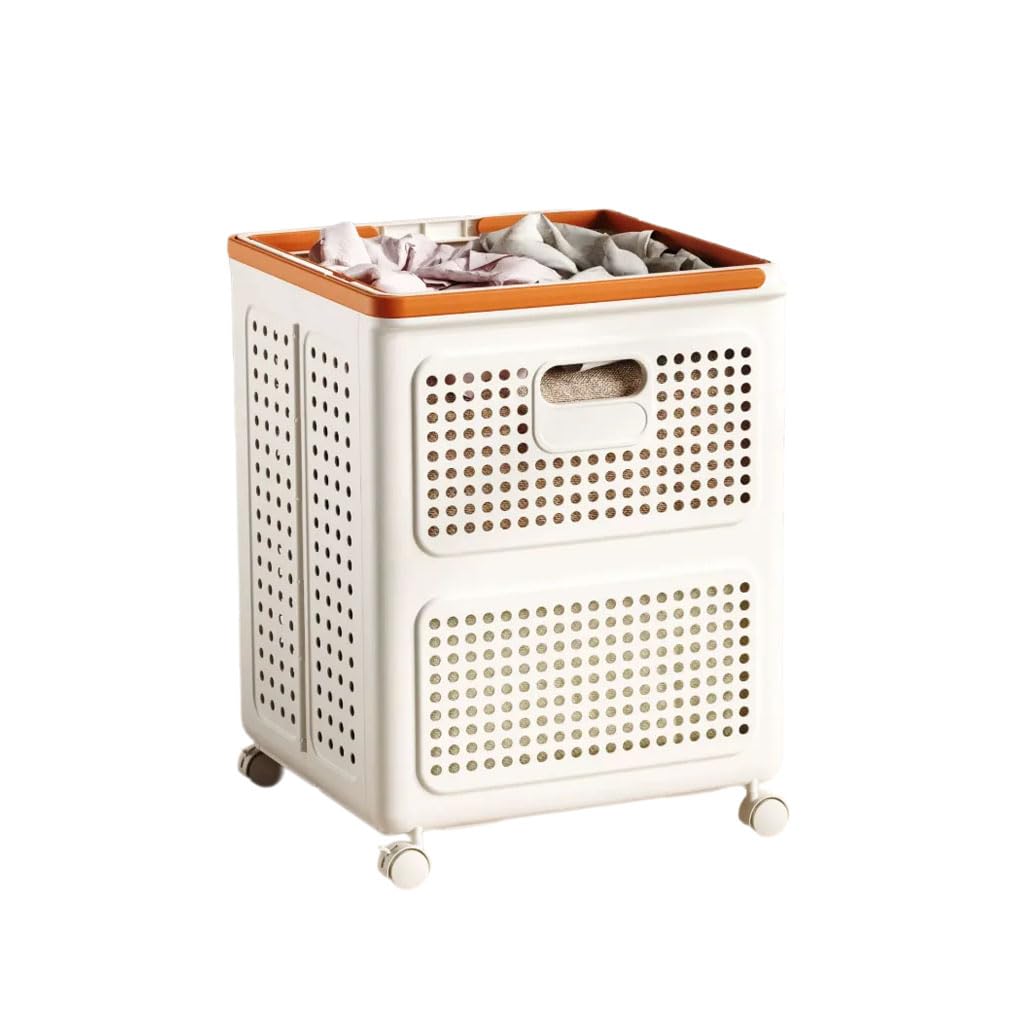 HRGKLMN Laundry basket, foldable with wheels and carrying handle, large-capacity washing basket for bathroom and laundry room, stackable laundry hamper for clothing household,Orange,M