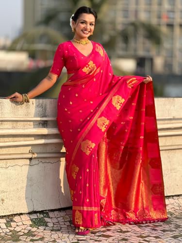 Image of SGF11 Women's Kanjivaram Pure Soft Silk Saree With Unstitched Blouse Piece