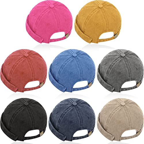 Image of Janmercy 8 Pcs Brimless Hats for Men Adjustable Skullcap Docker Hat Buckle Beanie Cap Wash Cotton No Brim Hats for Men Women