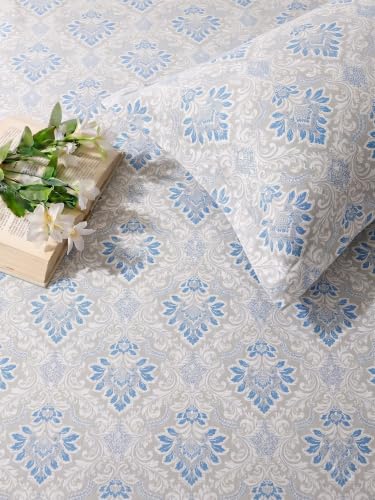 Image of Mafatlal 144 TC Floral Double Bed Sheet Cotton, 90x100 Double Size bedsheet with Pillow Cover, Pure Cotton bedsheets Double Bed, Full Bed Cover Set|Warm Gray