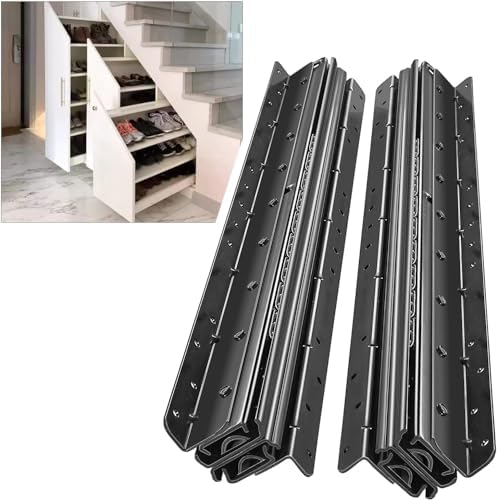 AOLISHENG Schubladenschienen Bodenhalterung 600 mm 3 Falten Auszugsschienen Vollauszug Schwerlastauszug Kugellager Versteckt unter Treppen Gleitschienen Schwarz 120 KG Tragkraft 1