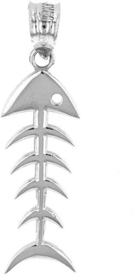 Polished 925 Sterling Silver Fishbone Fish Bones Skeleton Charm Pendant