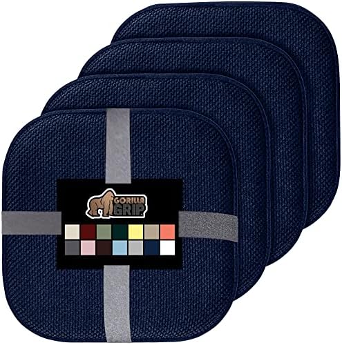 Gorilla Grip Memory Foam Chair Cushions, Comfortable Pads for Dining Room, Kitchen Table, Office Chairs, Stay in Place Backing, Comfortable Microfiber Seat Pad Cushion, Set of 4, 16x16, Navy