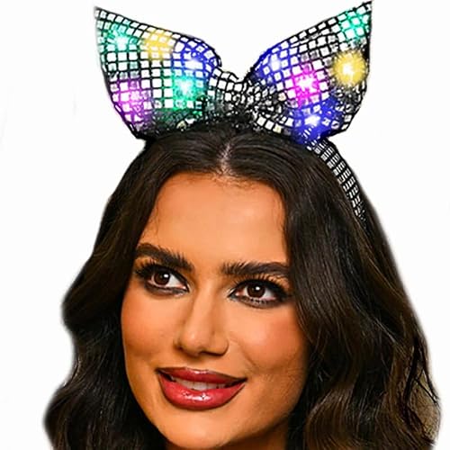 Latious Light Up Headbands Black Hair Bow Rave Hair Accessories for women