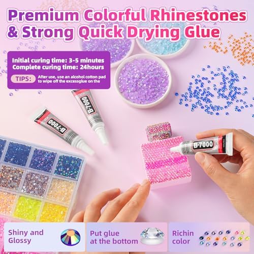 40000Pcs 40 Colors Resin Jelly Rhinestones Kit, 3mm Flatback Rhinestones with 3Pcs B7000 Jewelry Glue & Tools, Bedazzler Kit with Rhinestones, All-in-One Bedazzling Kit for DIY Arts & Crafts Gifts - 4