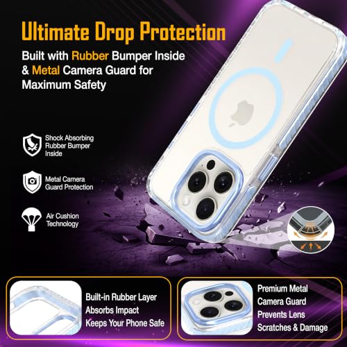 Image of Zapcase Crystal Clear Back case for iPhone 15 Pro | PC Back | TPU Bumper with Inner Rubber Grip | Metal Camera Guard Bezel | Metal Buttons | Scratch Resistant | 2 Layer Edge Protection | Light Blue