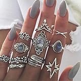 Material: Strass Vintage Ringe für Frauen Boho Geometrische Blume L Knöchel Ring Set Bohemian Midi Finger Schmuck Silber Farbe 4 Sterne