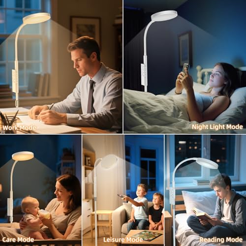 Image of PACOVY Floor Lamp, Adjustable Height Floor Lamps for Living Room Bedroom, 252 LED Super Bright Standing Lamp Remote Control, Dimmable Gooseneck Tall Stand Reading Lamp Light for Office Craft, White