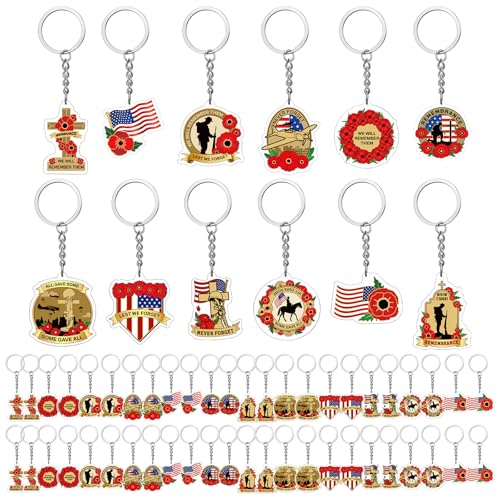 Kigeli 120 Pcs Memorial Day Red Poppies Keychain Gifts Bulk