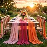 3 Stück Rosa Orange Tischläufer Party Deko, 30x300 cm Boho Gaze Tischläufer