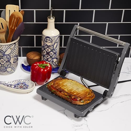 image for COOK WITH COLOR Panini Maker: 2-Slice Press Grill, 760W Power, Non-Sti