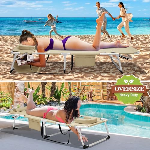 ABORON 4 in 1 Patio Lounge Chair, Sun Tanning Lounger, Folding Heavy Duty Chaise Chair with 500LB Load Capacity, Adjustable Portable Chair for Home, Garden, Beach, Office, Camping & Sunbathing