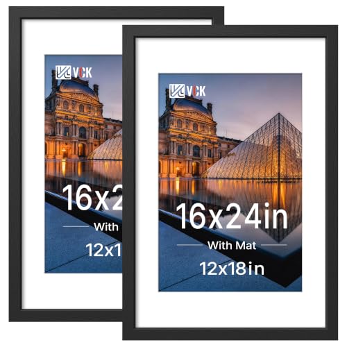 Image of VCK 16x24 Picture Frame with Plexiglass, Black Wood, 12x18 Mat, 2 Pack