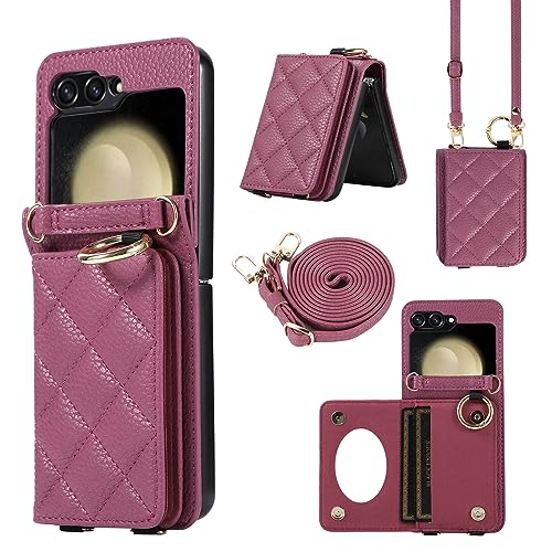 Coque Samsung Z Flip 5 portefeuille en cuir bordeaux chic de qualité supérieure