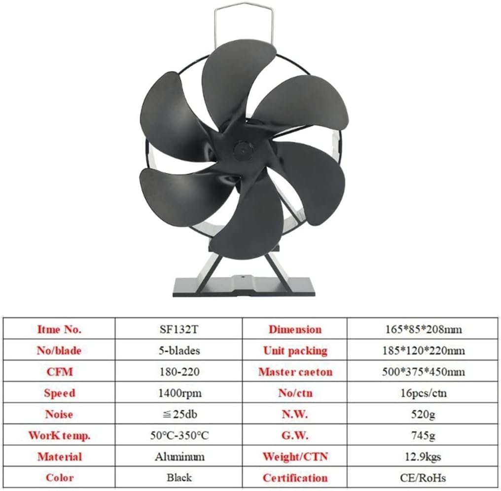Chimney Fan 6 Blades Fireplace Fans Energy-saving Oven Required Heat Powered Quiet
