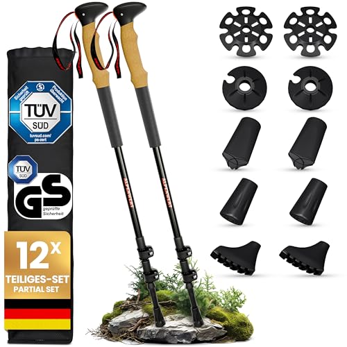 ALPENWERT Wanderstöcke [Aluminium] Walking Stöcke für Damen und Herren - Teleskop Trekkingstöcke mit Korkgriff zum Wandern, Nordic Walking und Skitouren (Aluminium)