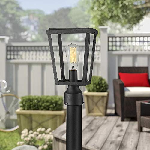 Emliviar Modern Outdoor Post Lamp, 1-Light Exterior Post Lighting in Black Finish with Clear Glass, 1803AW2-P