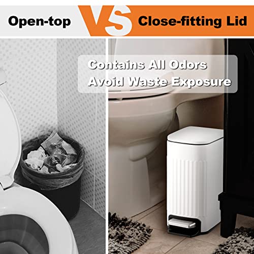 trashaid slim bathroom trash can with lid soft close 6 liter16 gallon stainless steel small garbage can with removable inner bucket step pedal slim wastebasket for toilet office bedroom white